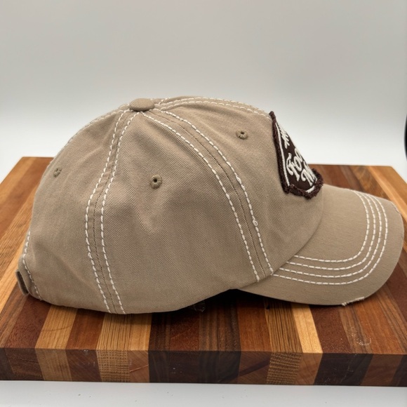 FOOTBALL MOM ADJ. BALL CAP COTTON KHAKI FREYED EDGES NEW - Picture 3 of 14
